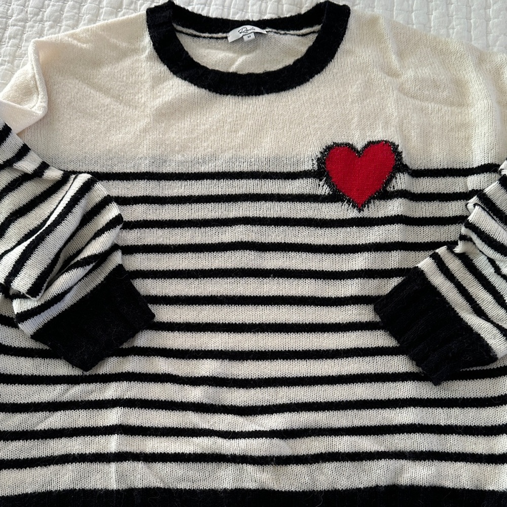 Rails Black and White Striped Sweater with Red Heart